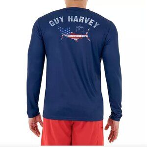 Guy Harvey Long Sleeve fishing beachTee XXL Blue Graphic Print Crewneck
